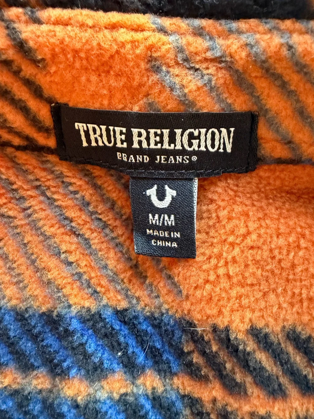 True Religion Orange and Blue Plaid Fleece Jacket